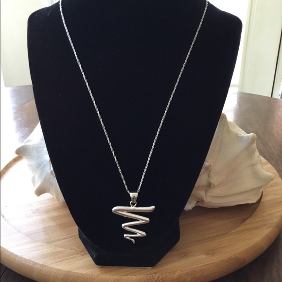 Vintage Jewelry - Vintage Sterling Silver Abstract Pendant 21 Inches
